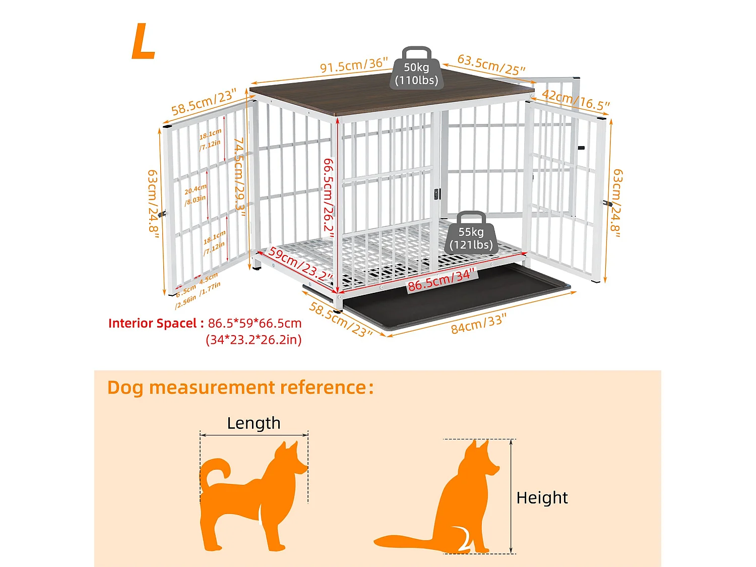 Cage chien interieur grande taille caisse pour grand chien en bois maison meuble cages chiens avec 3 porte 92x75x64cm