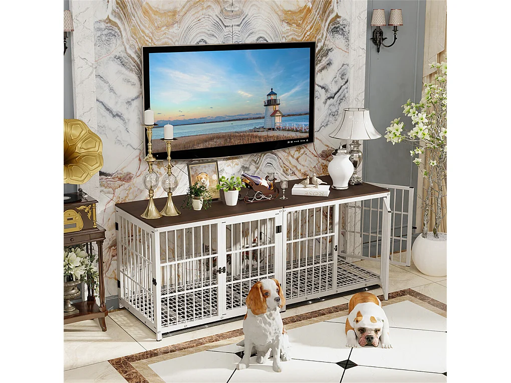 Cage chien interieur grande taille caisse pour grand chien en bois maison meuble cages chiens avec 3 porte 92x75x64cm
