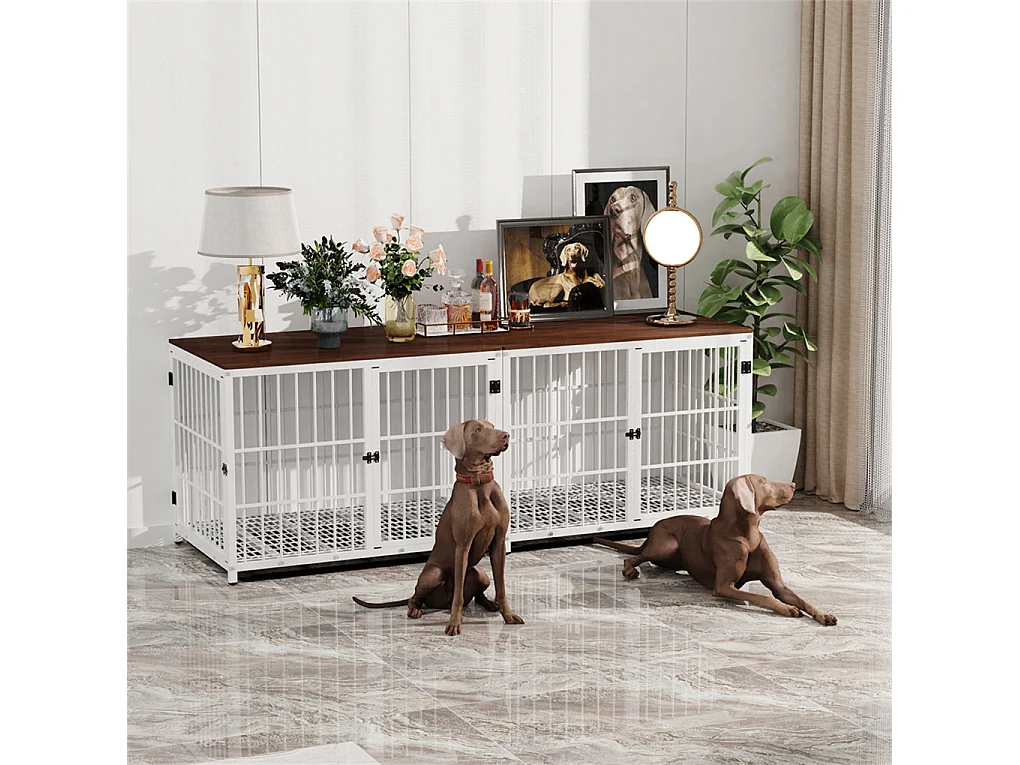 Cage chien interieur grande taille caisse pour grand chien en bois maison meuble cages chiens avec 3 porte 92x75x64cm