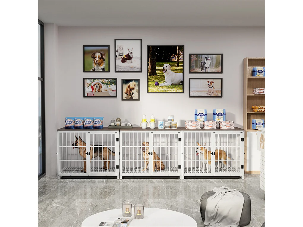 Cage chien interieur grande taille caisse pour grand chien en bois maison meuble cages chiens avec 3 porte 92x75x64cm