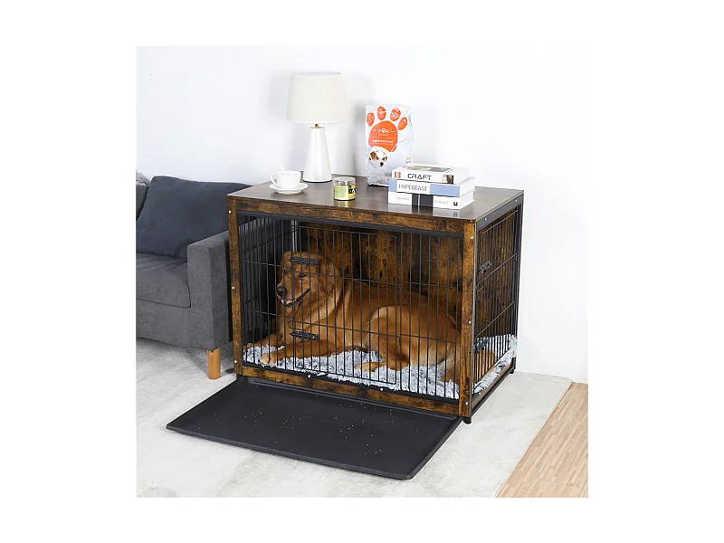 Industrieller Hundekäfig aus Holz, großer Hundekäfig, Katzen, Kaninchen, Industriemöbel für den Innenbereich, 97 x 59 x 75 cm