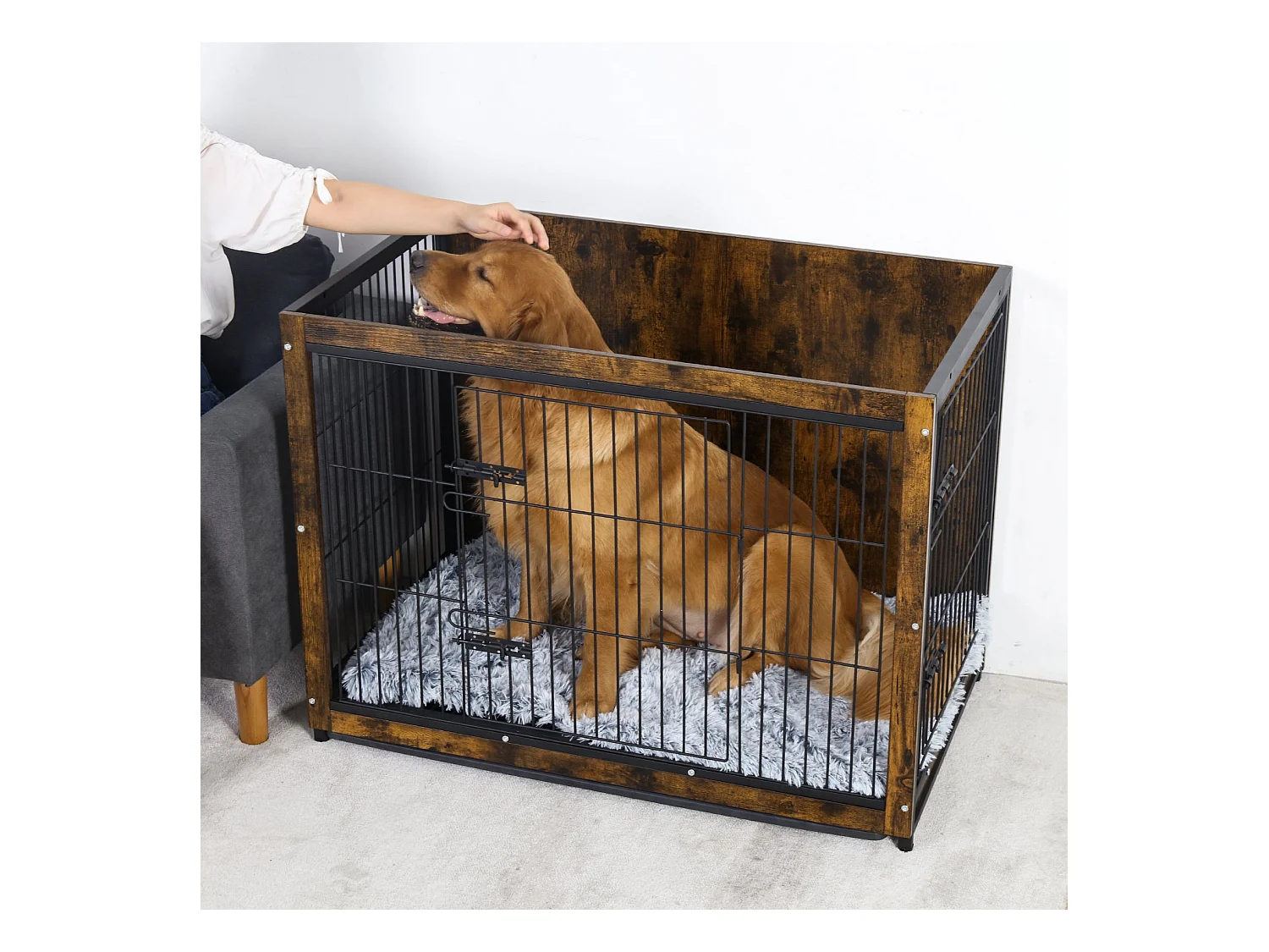 Industrieller Hundekäfig aus Holz, großer Hundekäfig, Katzen, Kaninchen, Industriemöbel für den Innenbereich, 97 x 59 x 75 cm