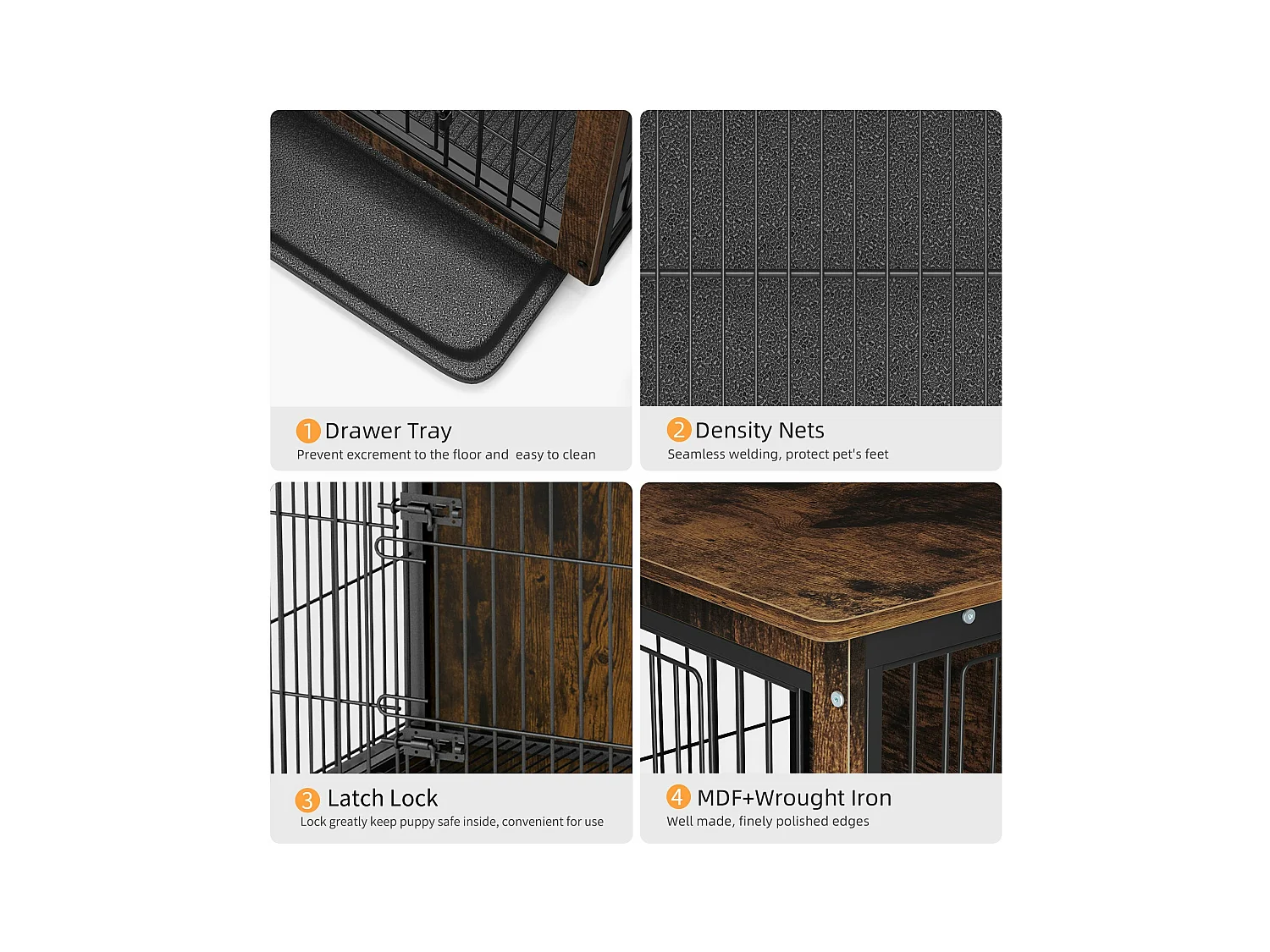 Industrieller Hundekäfig aus Holz, großer Hundekäfig, Katzen, Kaninchen, Industriemöbel für den Innenbereich, 97 x 59 x 75 cm