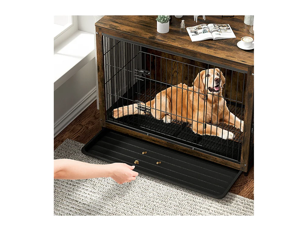 Industrieller Hundekäfig aus Holz, großer Hundekäfig, Katzen, Kaninchen, Industriemöbel für den Innenbereich, 97 x 59 x 75 cm