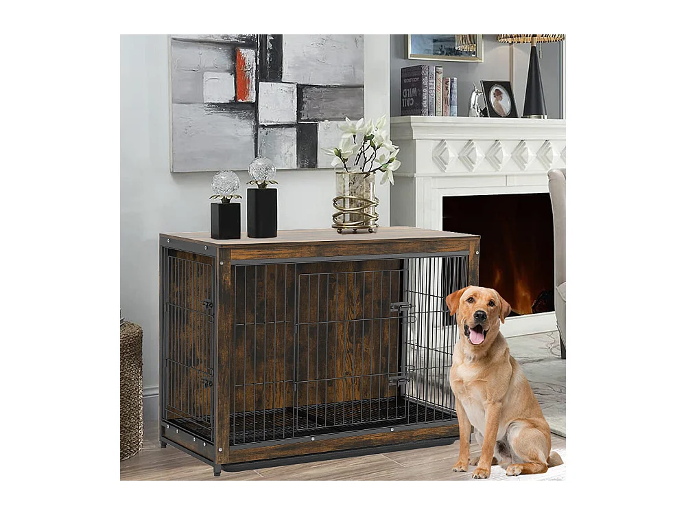 Industrieller Hundekäfig aus Holz, großer Hundekäfig, Katzen, Kaninchen, Industriemöbel für den Innenbereich, 97 x 59 x 75 cm