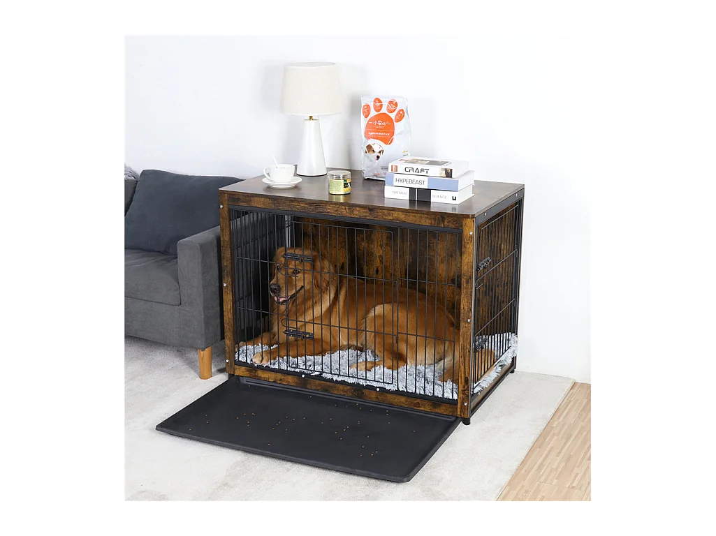 Cage pour chien en bois industrielle grande taille cage chien chats lapins intérieur meuble industriel 97x59x75cm