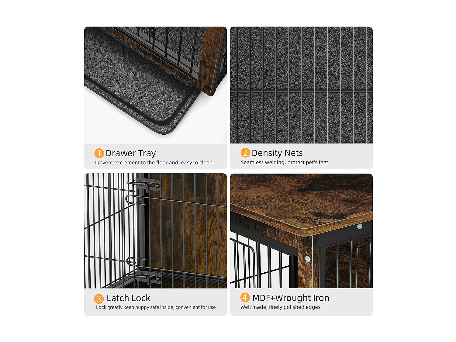 Cage pour chien en bois industrielle grande taille cage chien chats lapins intérieur meuble industriel 97x59x75cm