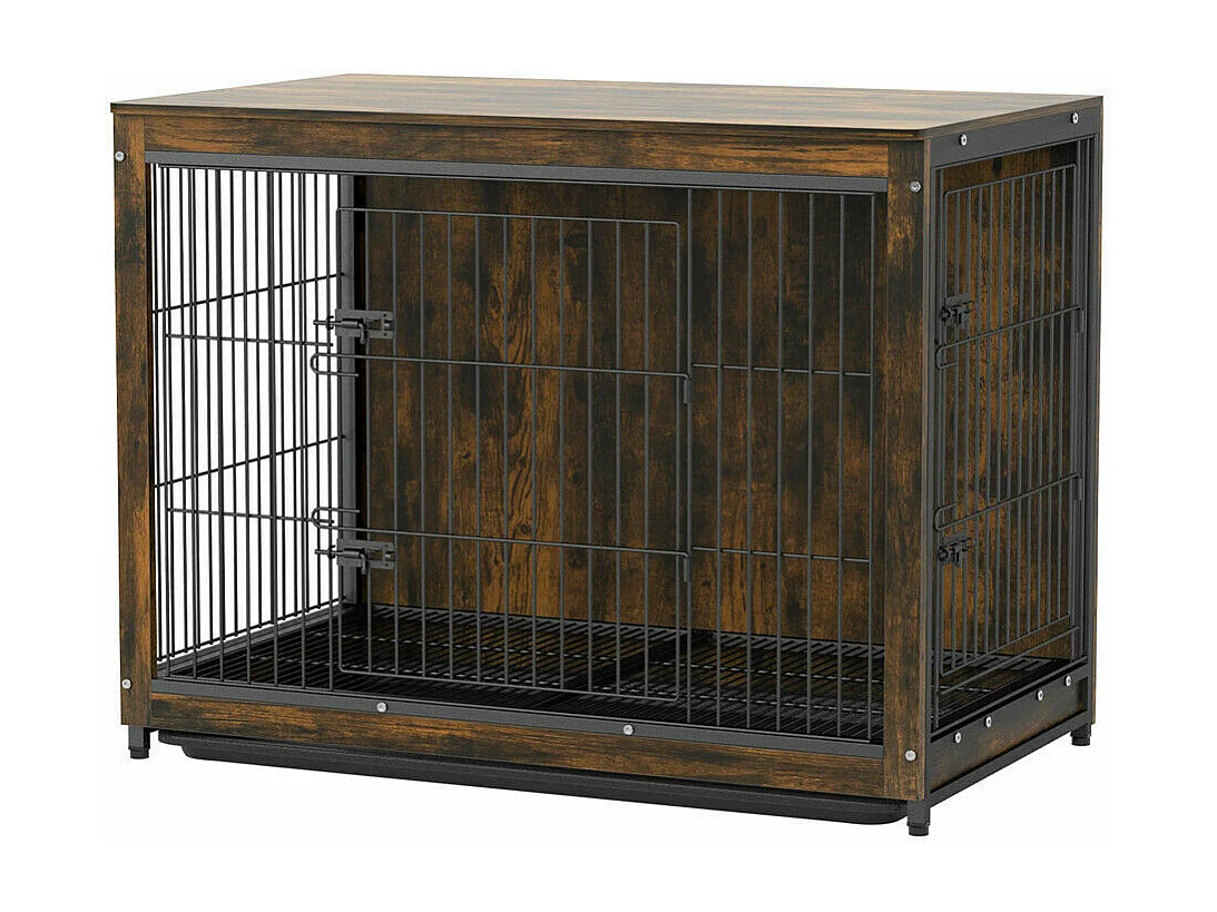 Cage pour chien en bois industrielle grande taille cage chien chats lapins intérieur meuble industriel 97x59x75cm