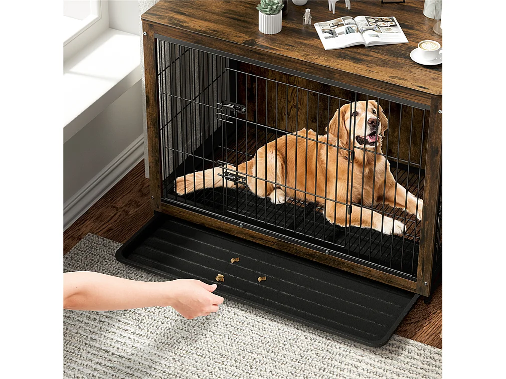 Cage pour chien en bois industrielle grande taille cage chien chats lapins intérieur meuble industriel 97x59x75cm