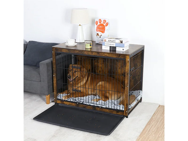 Industriële houten hondenkooi, grote hondenkooi, katten, konijnen, industrieel meubilair voor binnen, 97 x 59 x 75 cm