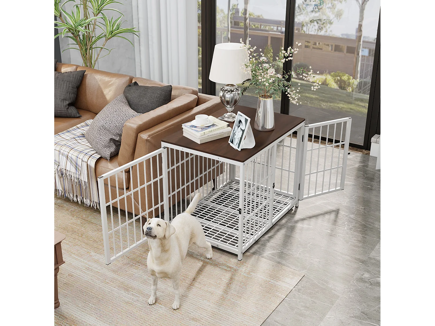 Cage pour chien interieur grande taille caisse pour grand chien meuble maison cages chiens avec 3 porte 78x56x65cm