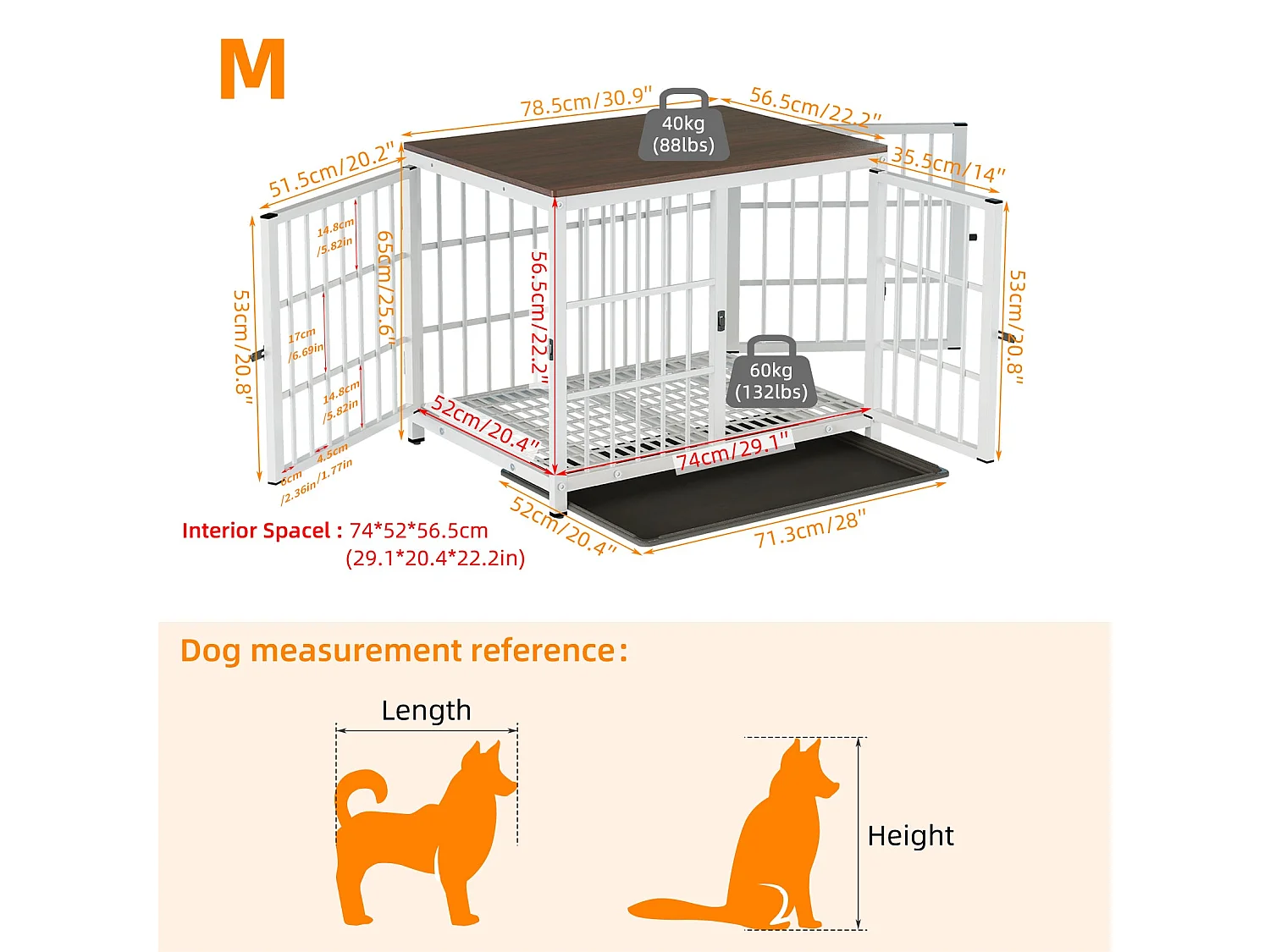 Cage pour chien interieur grande taille caisse pour grand chien meuble maison cages chiens avec 3 porte 78x56x65cm