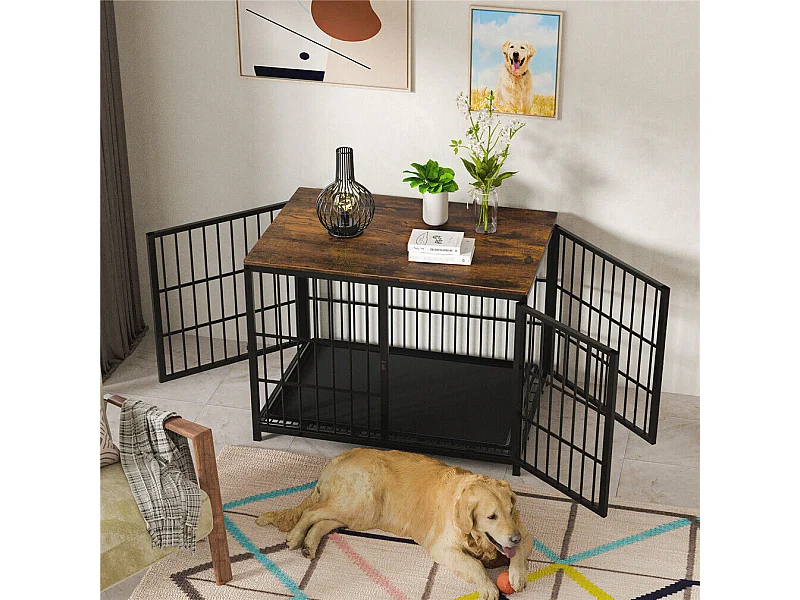 Gabbia per cani di grossa taglia, per interni, in legno, con 3 porte, 78x56x65 cm