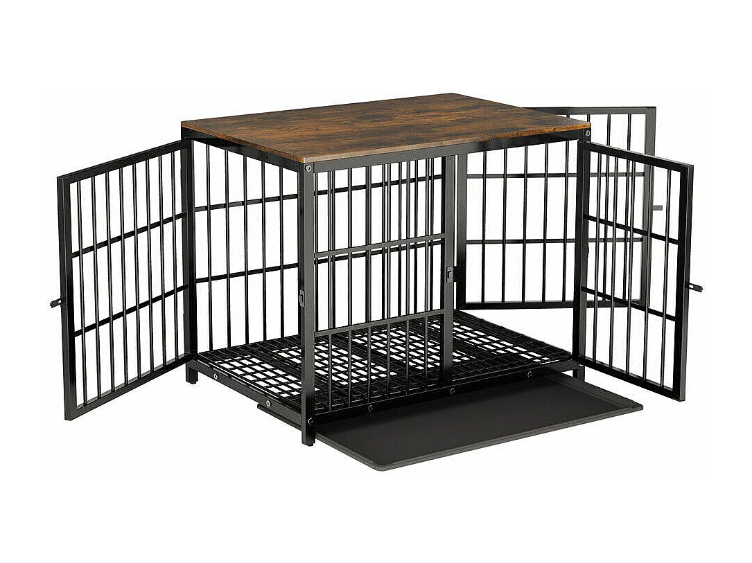 Cage chien caisse pour grand chien interieur maison meuble cages chiens en bois avec 3 porte 78x56x65cm