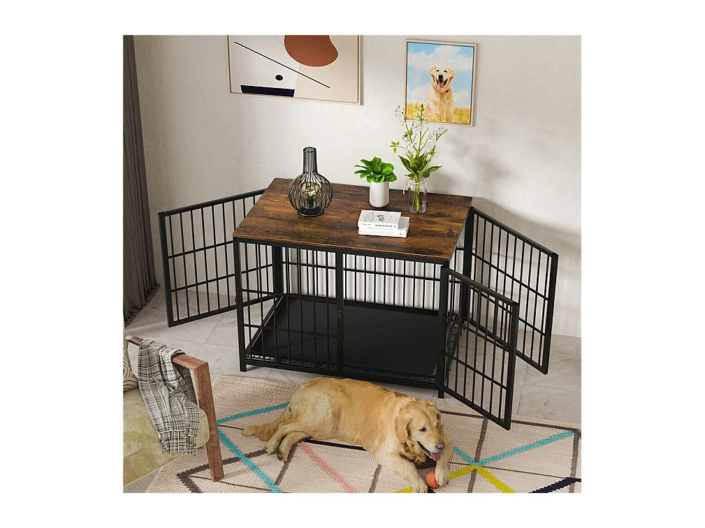 Gabbia per cani di grossa taglia, per interni, in legno, con 3 porte, 78x56x65 cm