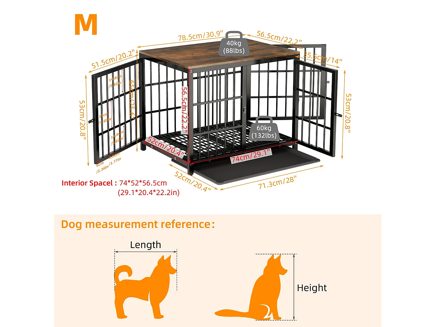 Cage chien caisse pour grand chien interieur maison meuble cages chiens en bois avec 3 porte 78x56x65cm