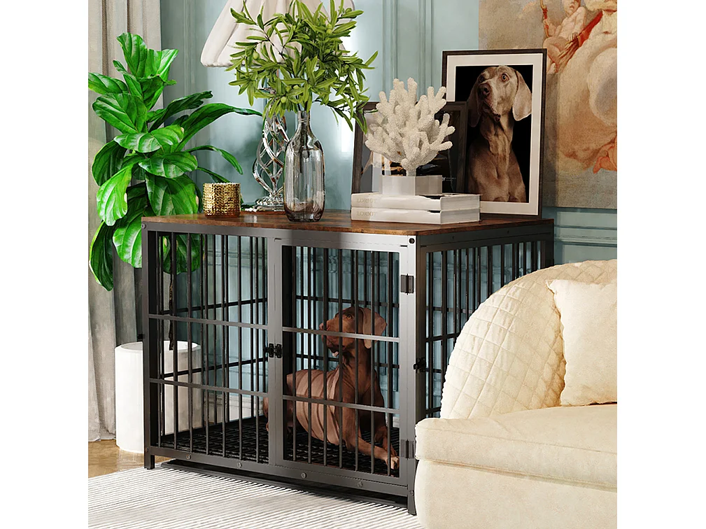 Cage chien caisse pour grand chien interieur maison meuble cages chiens en bois avec 3 porte 78x56x65cm
