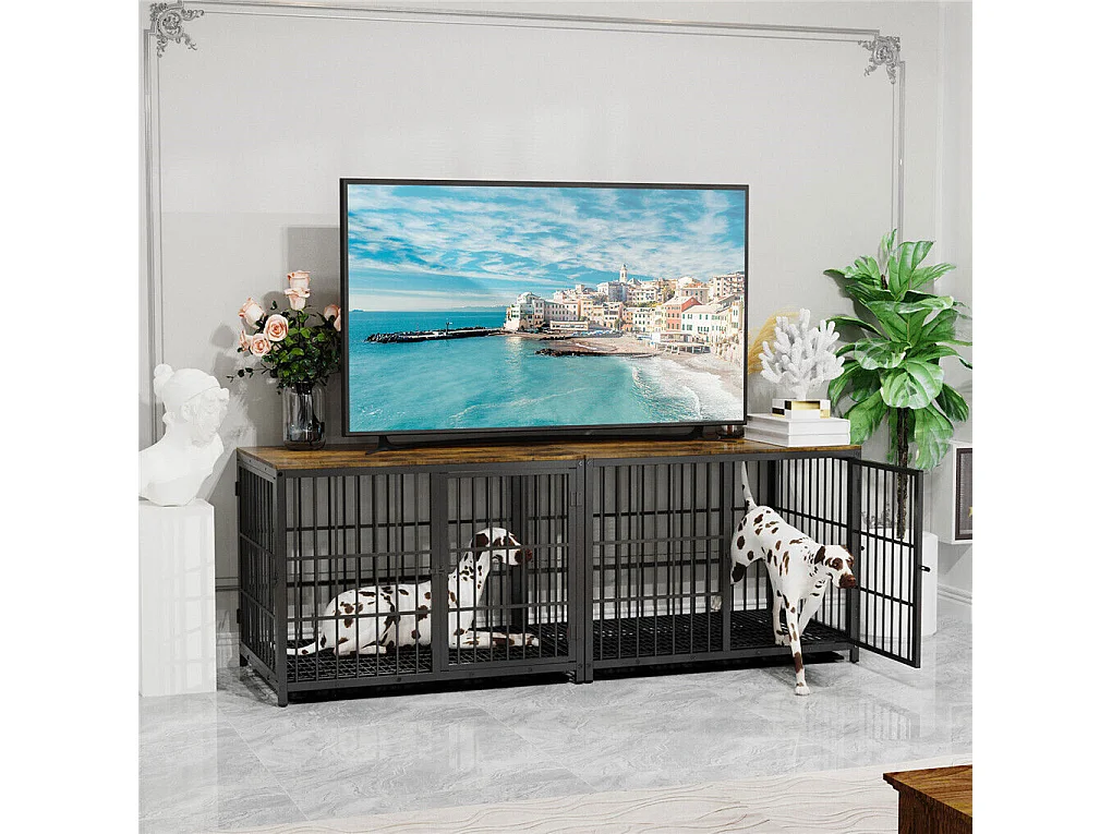 Cage chien caisse pour grand chien interieur maison meuble cages chiens en bois avec 3 porte 78x56x65cm