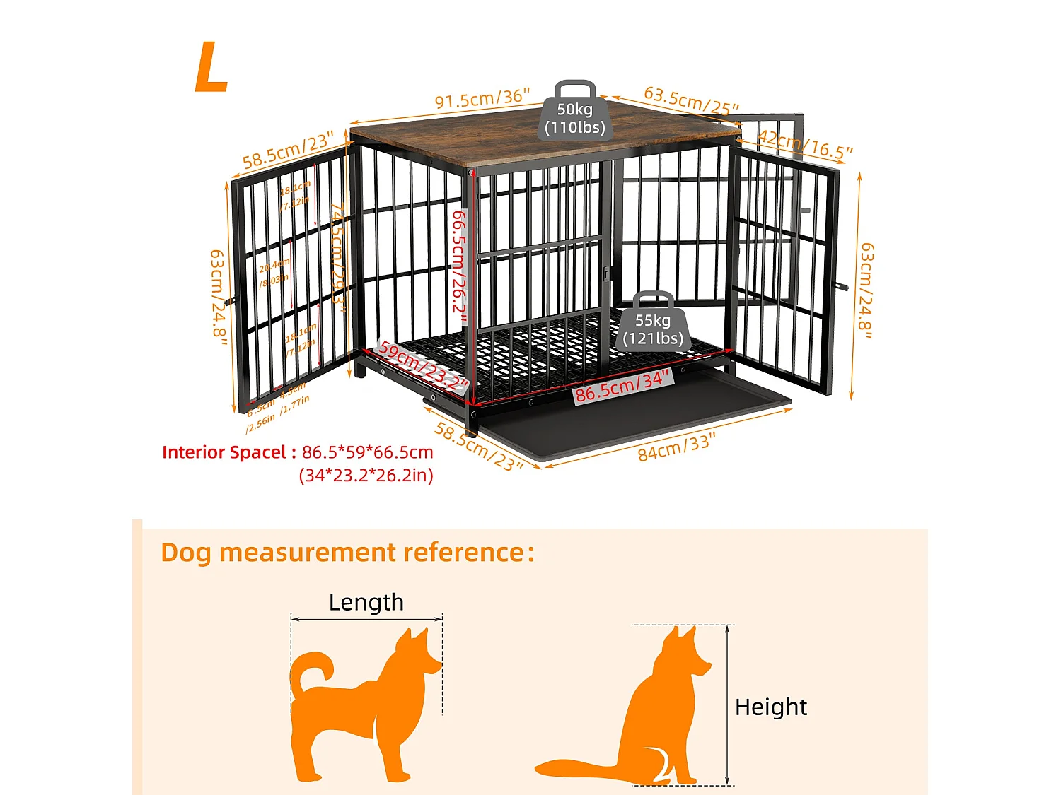 Cage chien interieur grande taille caisse en bois pour grand chien maison meuble cages chiens  avec 3 porte 92x75x64cm