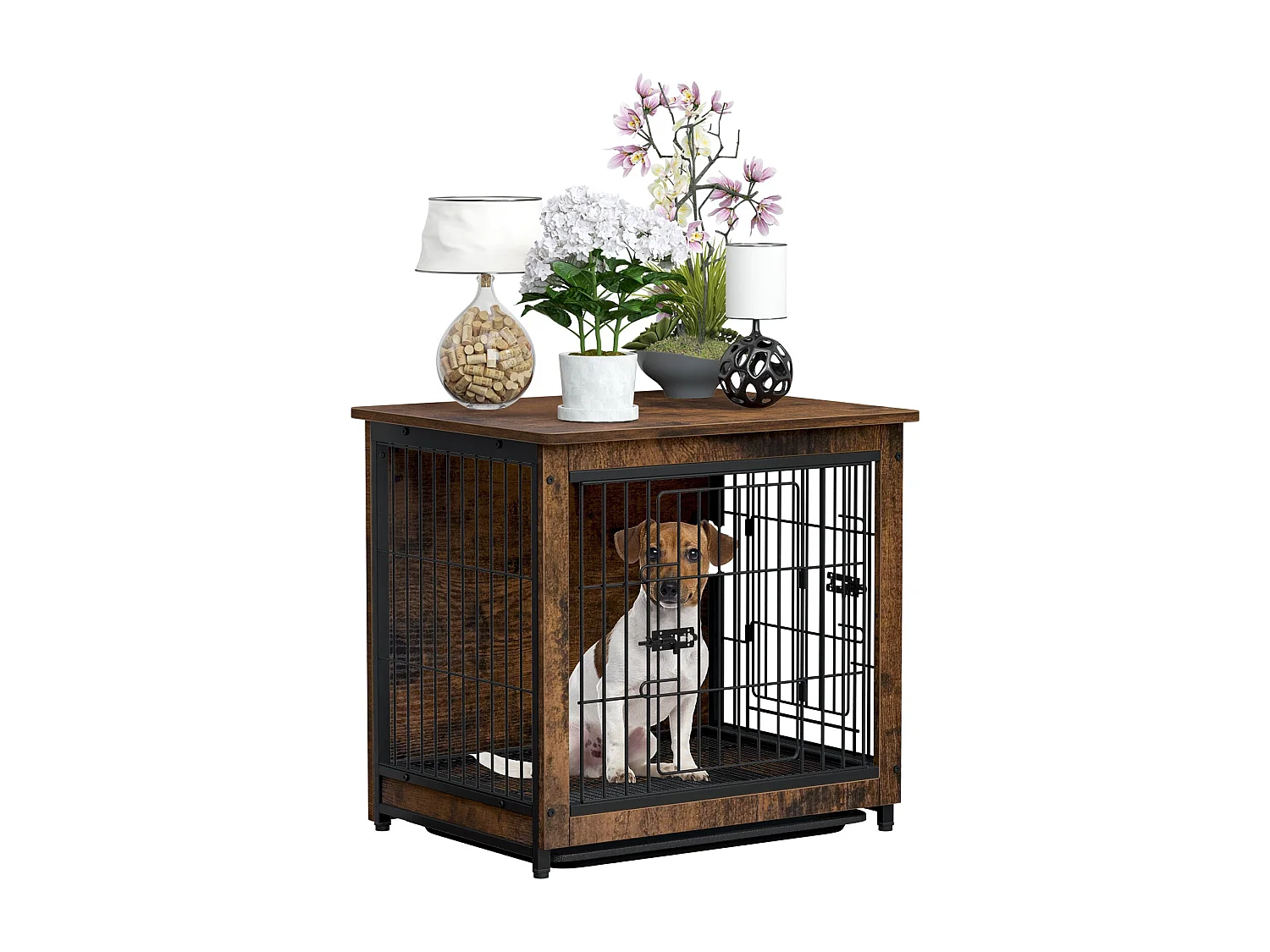 Cage pour chien intérieur cage en bois pour chien chats lapins meuble industriel 80x57x71cm