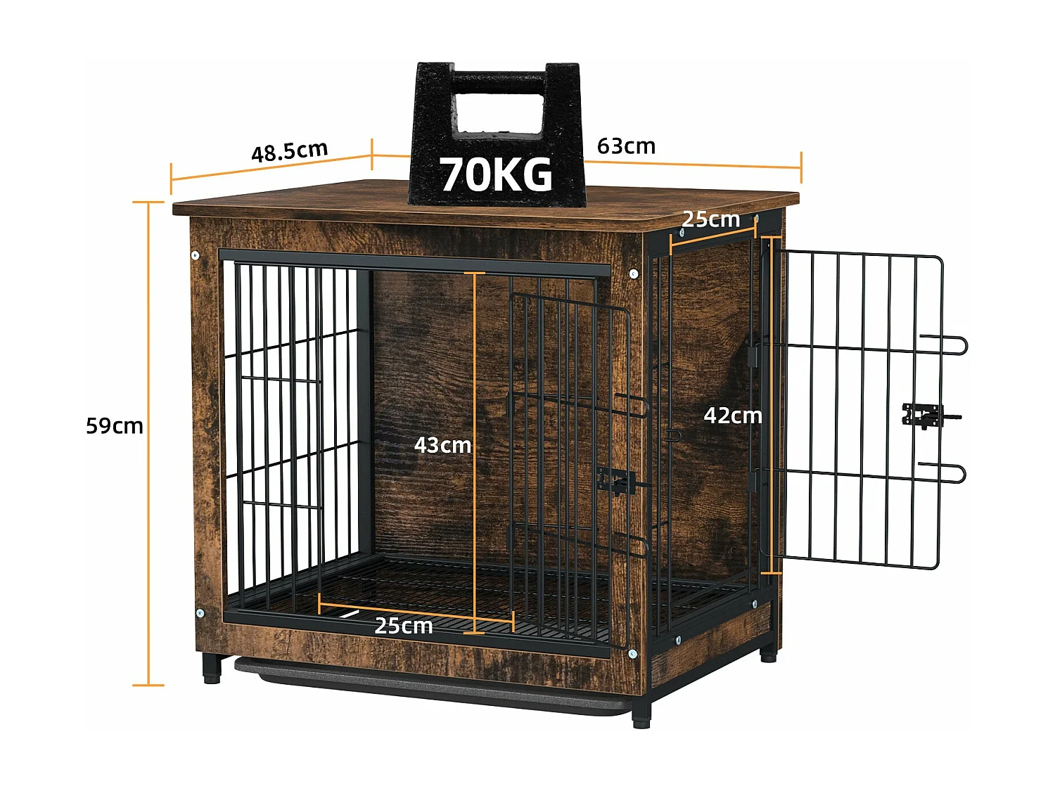 Cage pour chien intérieur cage en bois pour chien chats lapins meuble industriel 80x57x71cm