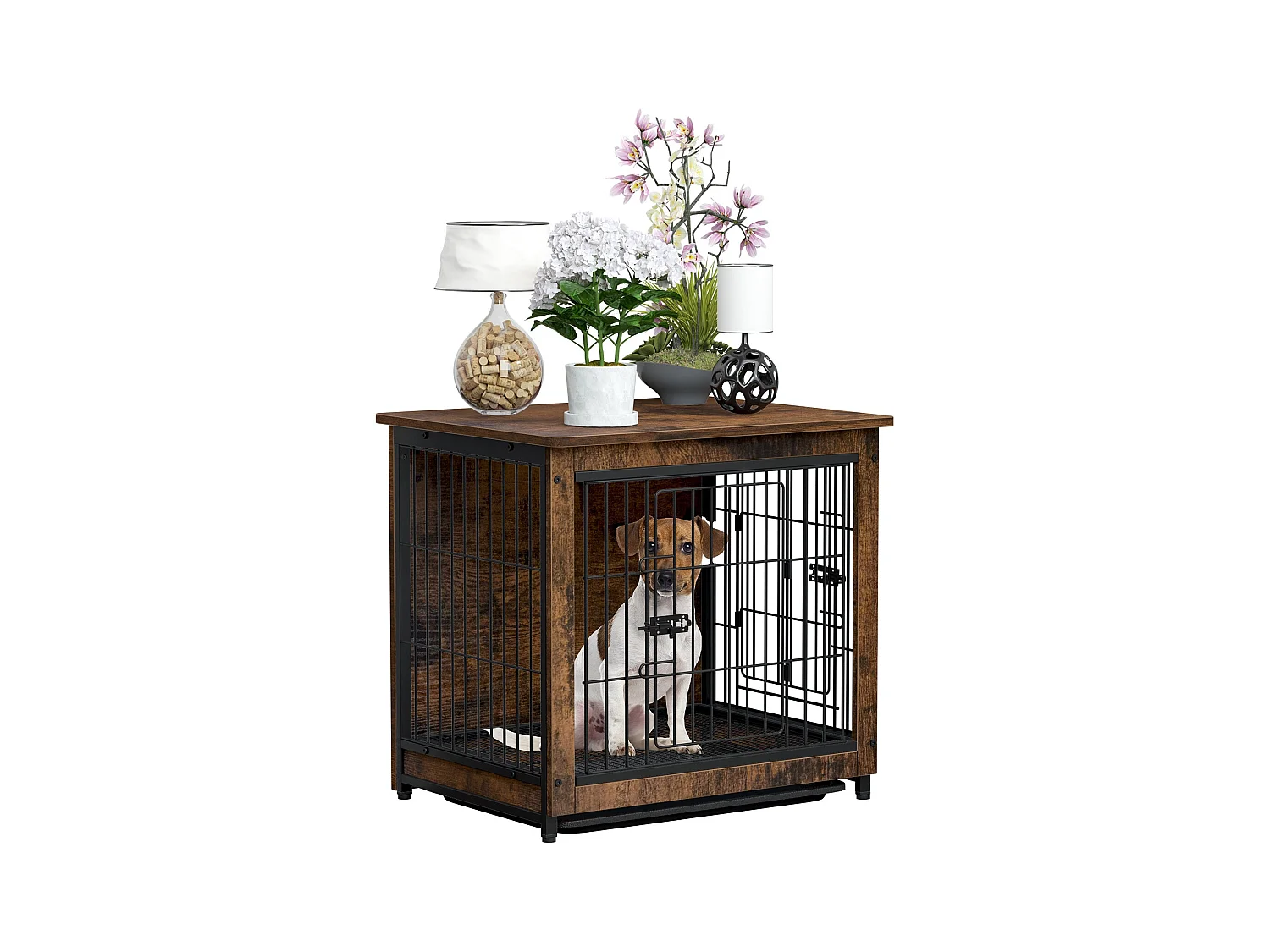 Gabbia per cani da interno in legno per cani gatti conigli arredamento industriale 80x57x71cm