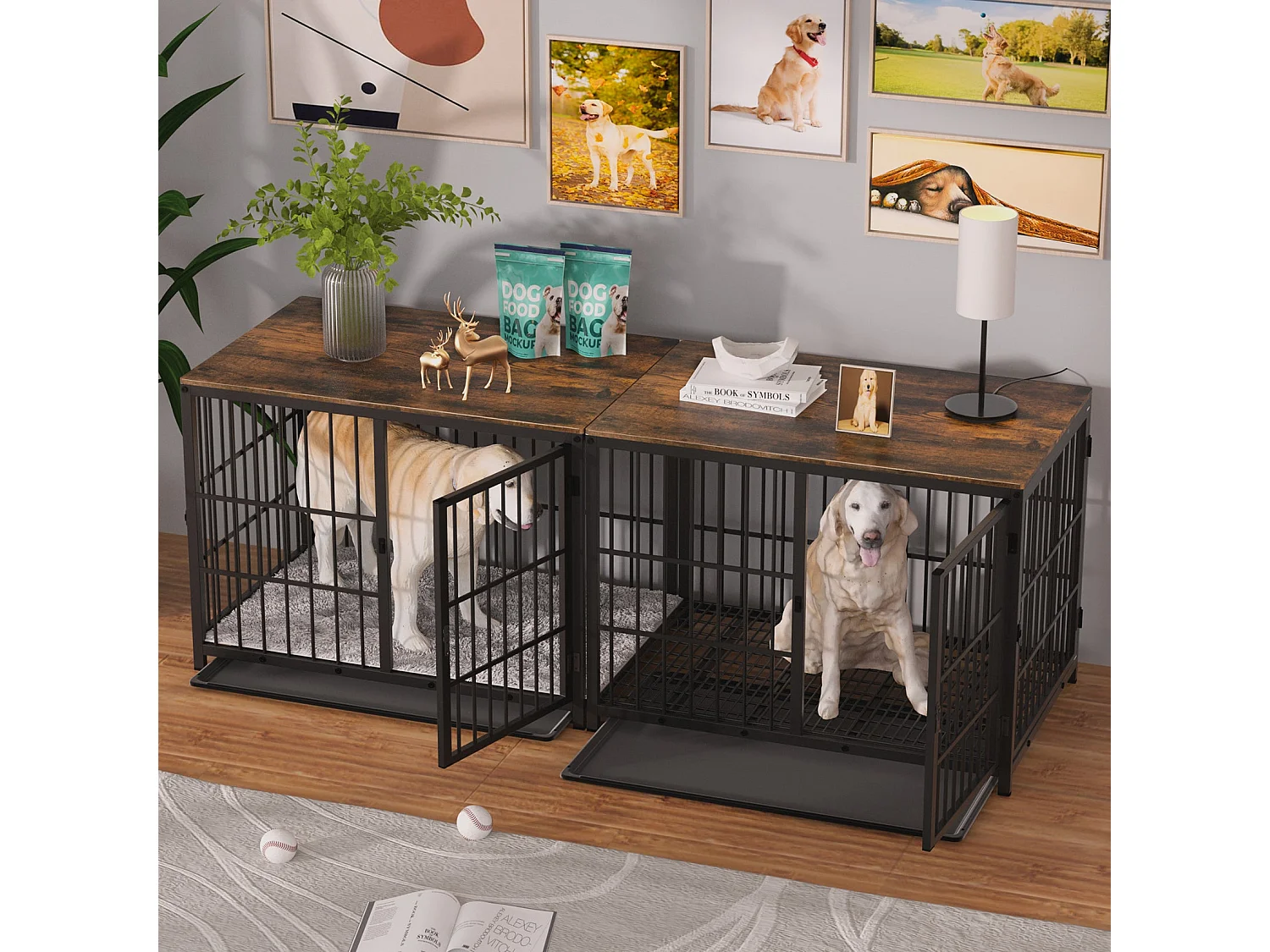 Cage pour chien interieur grande taille caisse pour grand chien meuble maison cages chiens avec 3 porte 78x56x65cm