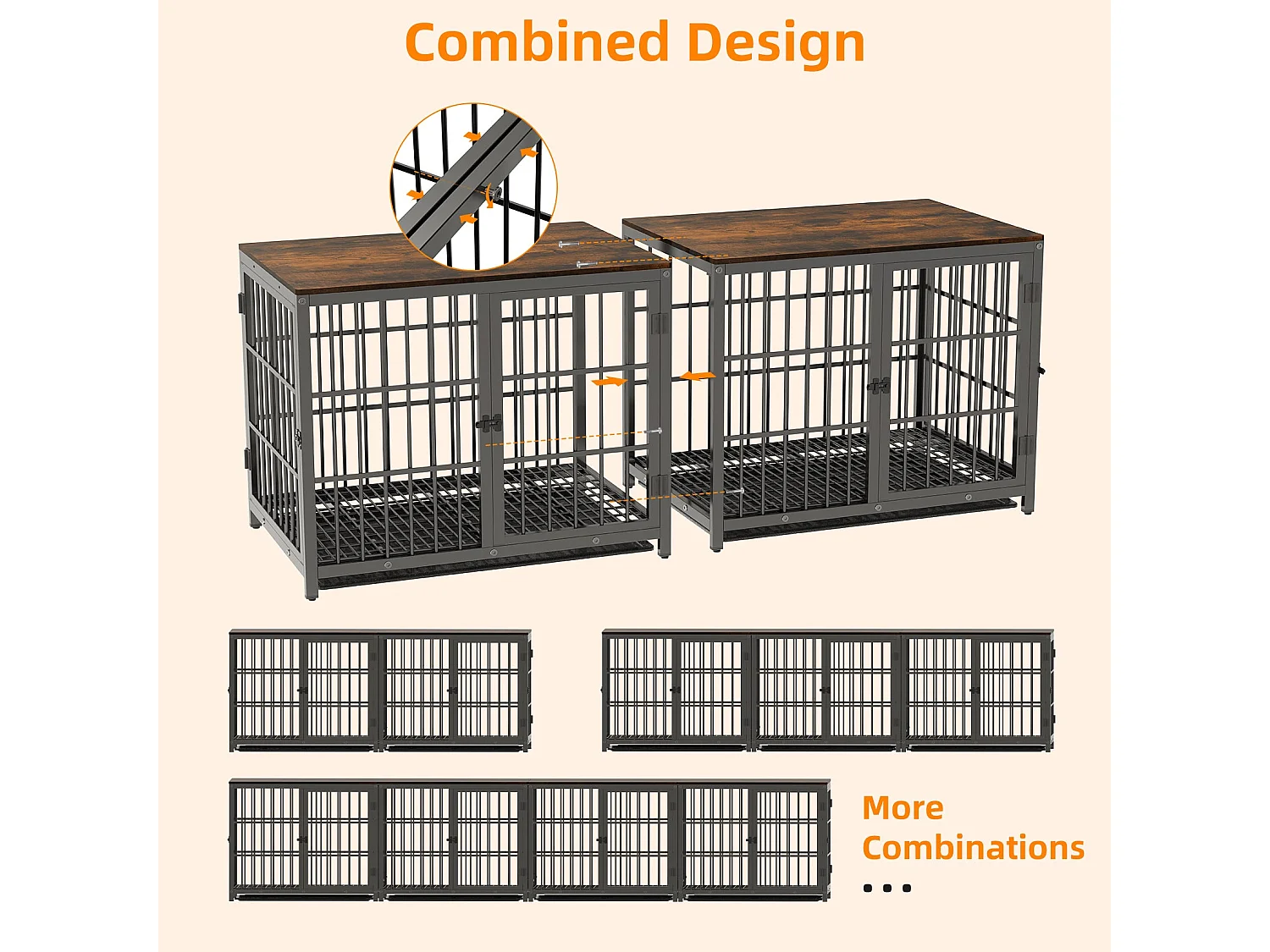 Cage pour chien interieur grande taille caisse pour grand chien meuble maison cages chiens avec 3 porte 78x56x65cm
