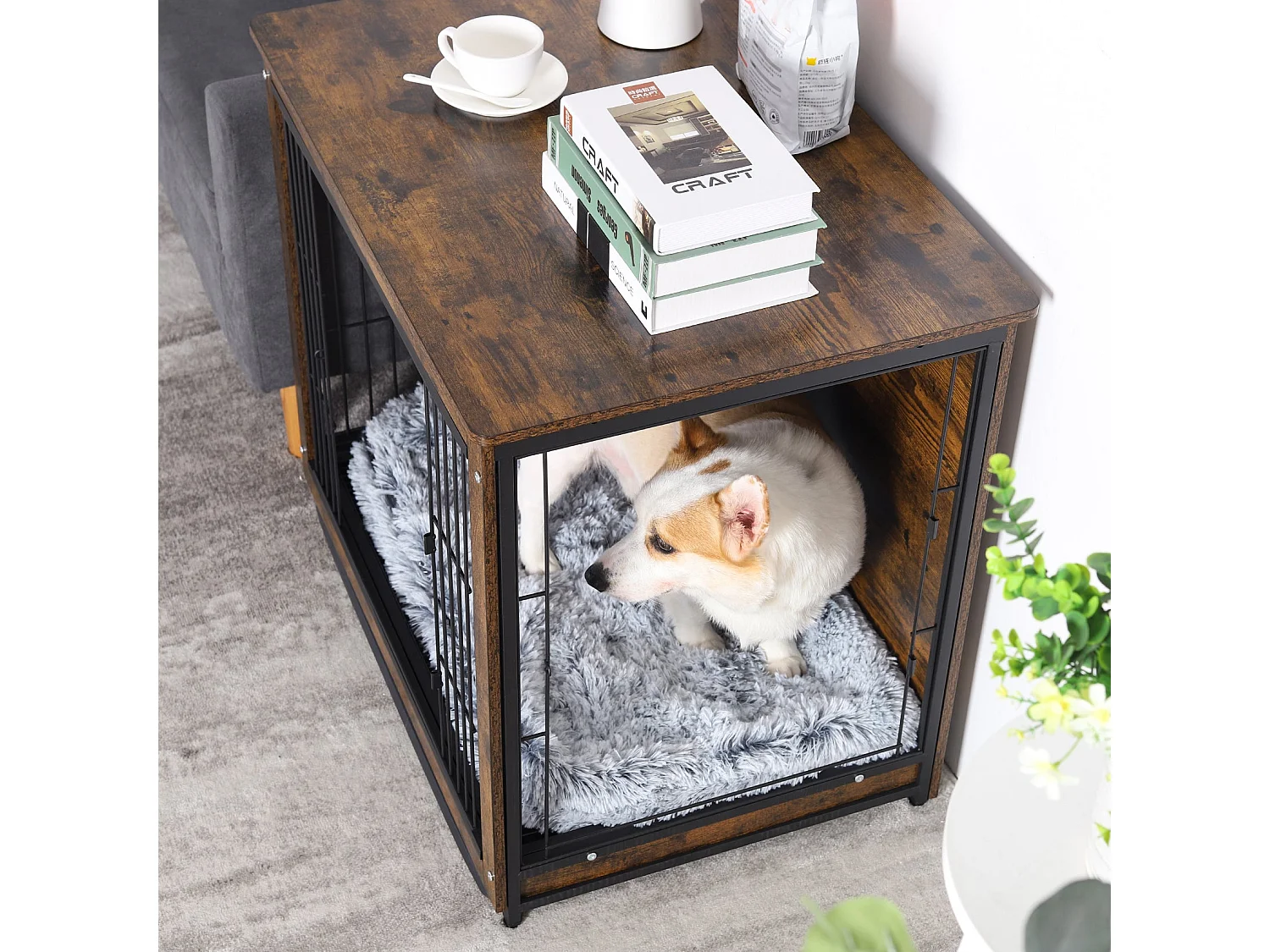 Jaula de madera para perros de interior, para gatos, conejos, mobiliario industrial, 80 x 57 x 71 cm.