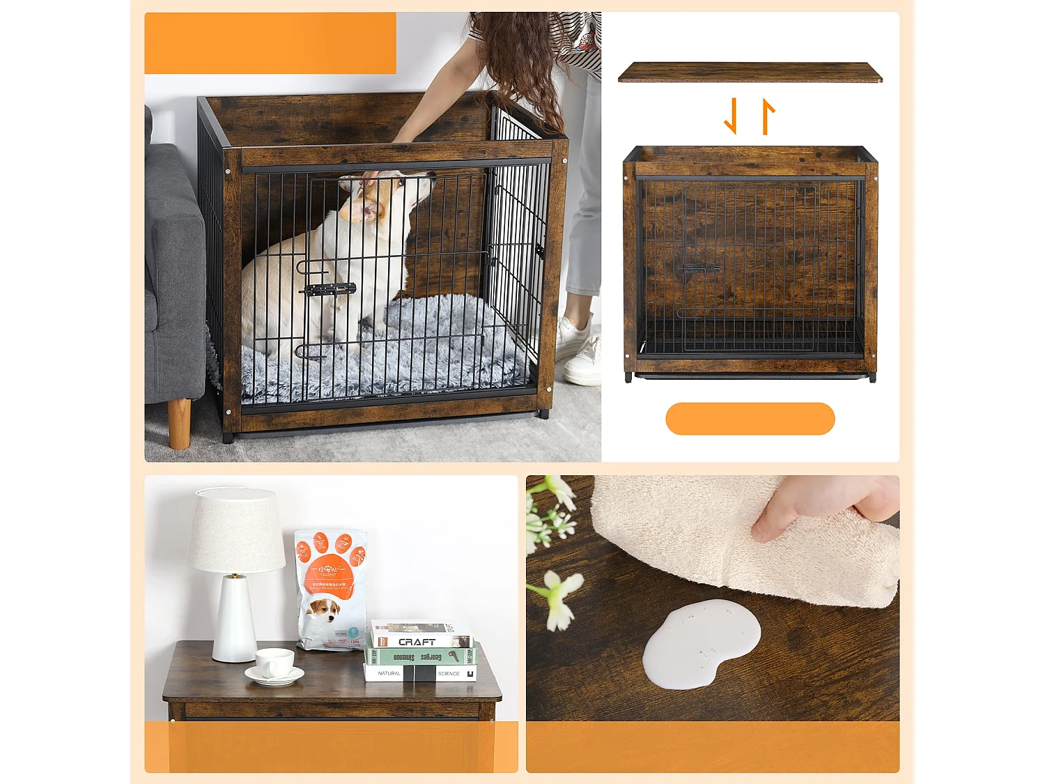 Jaula de madera para perros de interior, para gatos, conejos, mobiliario industrial, 80 x 57 x 71 cm.