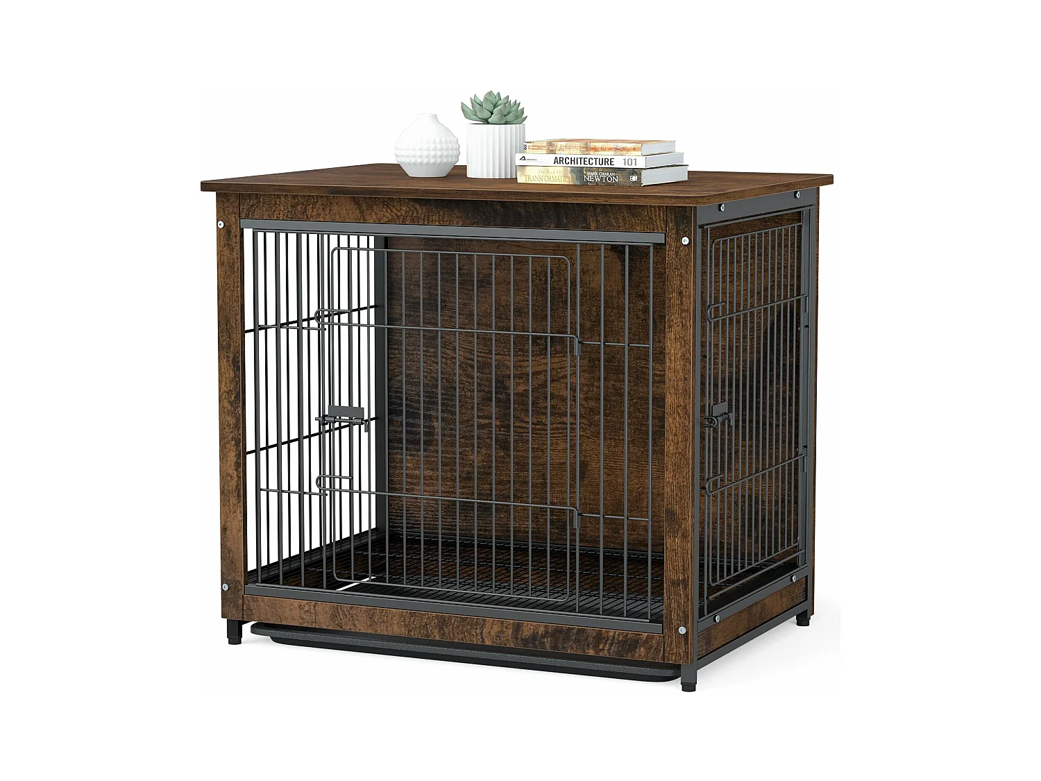 Cage pour chien intérieur cage en bois pour chien chats lapins meuble industriel 80x57x71cm