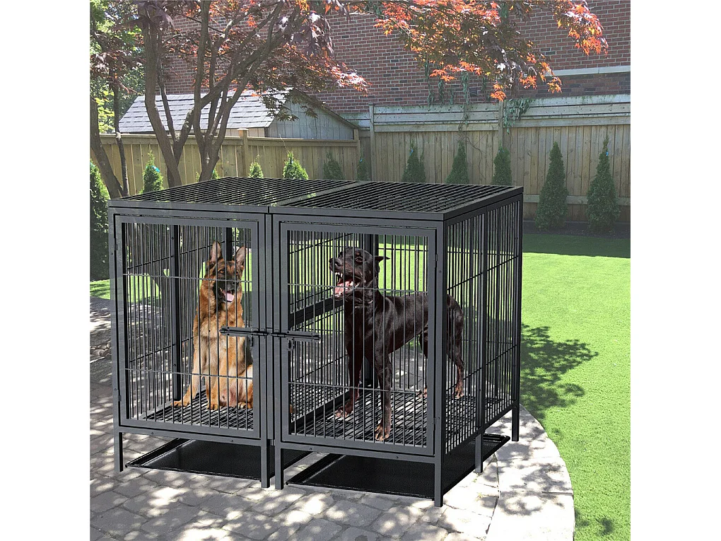 Hundekäfig mit 3 Innentüren, große XXL Hundebox mit herausnehmbarer Wanne 90x62x68cm