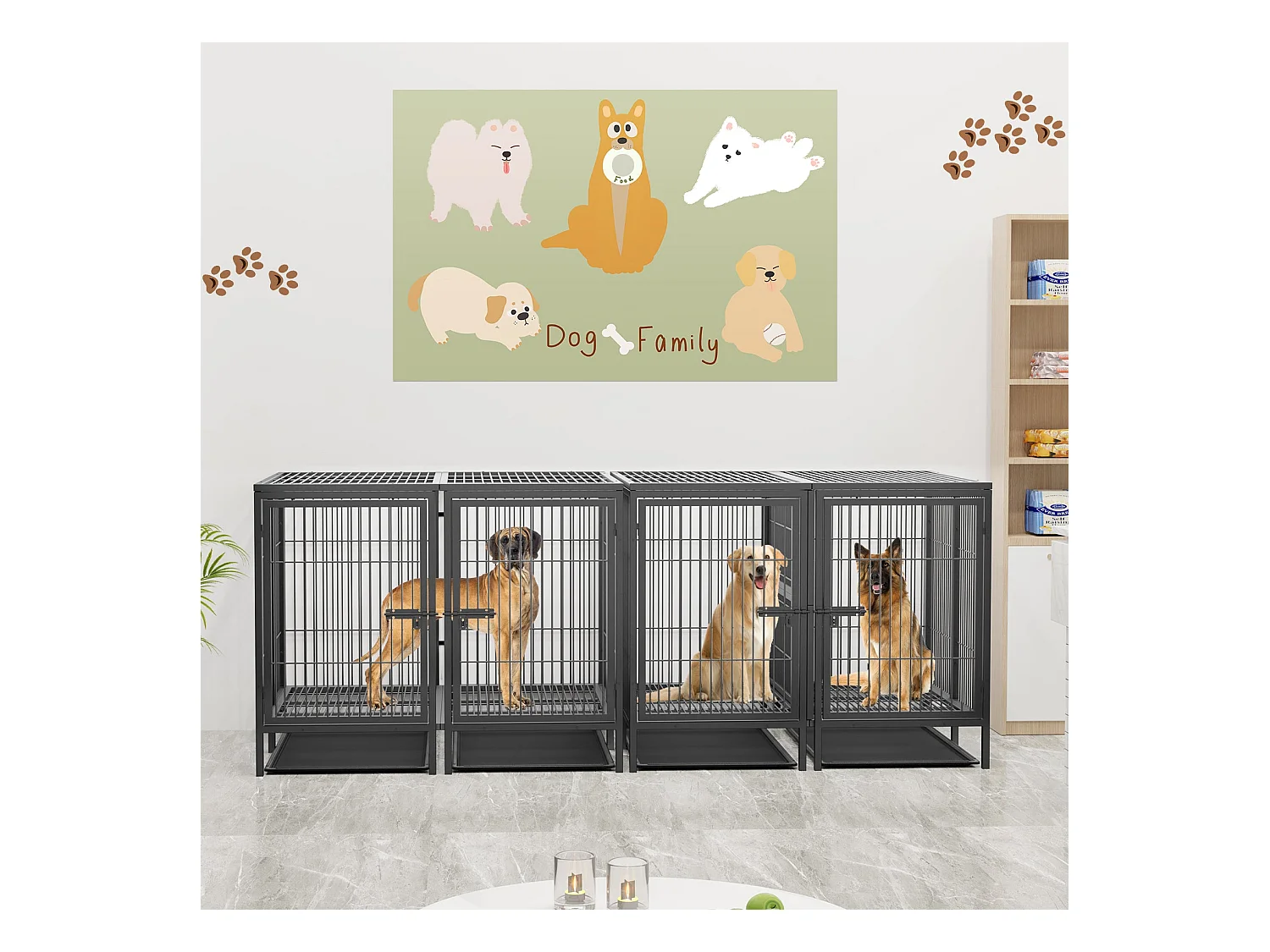 Hundekäfig mit 3 Innentüren, große XXL Hundebox mit herausnehmbarer Wanne 90x62x68cm