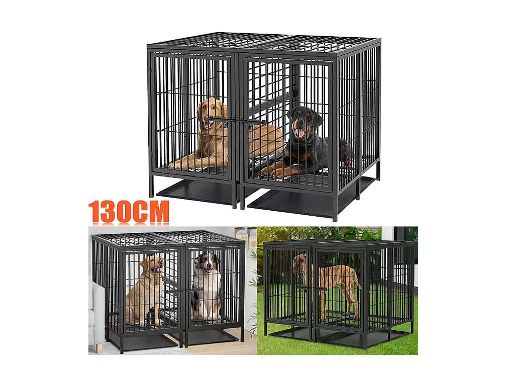 Hundekäfig mit 3 Innentüren, große XXL Hundebox mit herausnehmbarer Wanne 90x62x68cm