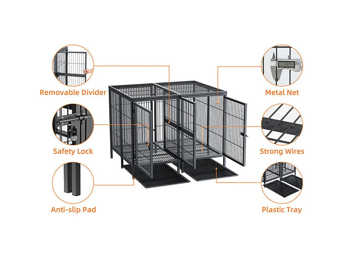 Hundekäfig mit 3 Innentüren, große XXL Hundebox mit herausnehmbarer Wanne 90x62x68cm