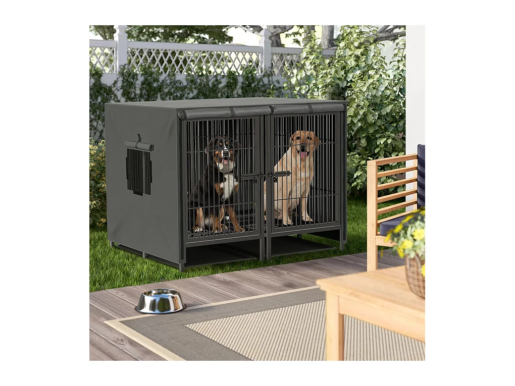 Hundekäfig mit 3 Innentüren, große XXL Hundebox mit herausnehmbarer Wanne 90x62x68cm