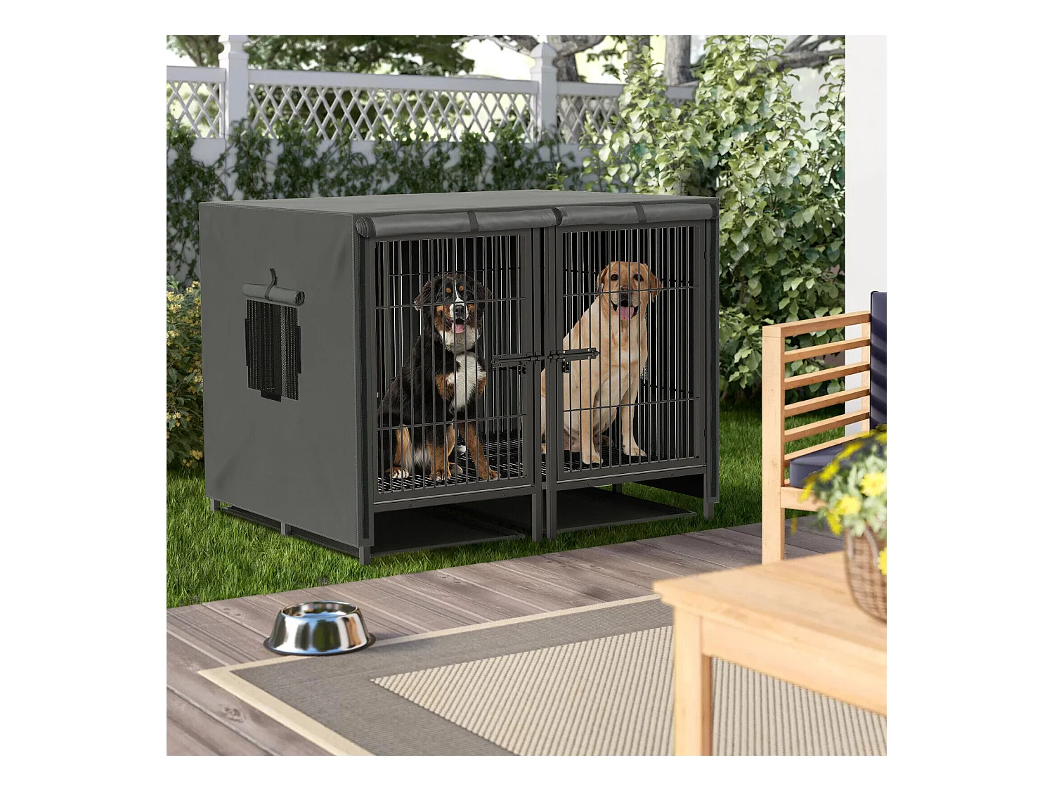 Hundekäfig mit 3 Innentüren, große XXL Hundebox mit herausnehmbarer Wanne 90x62x68cm