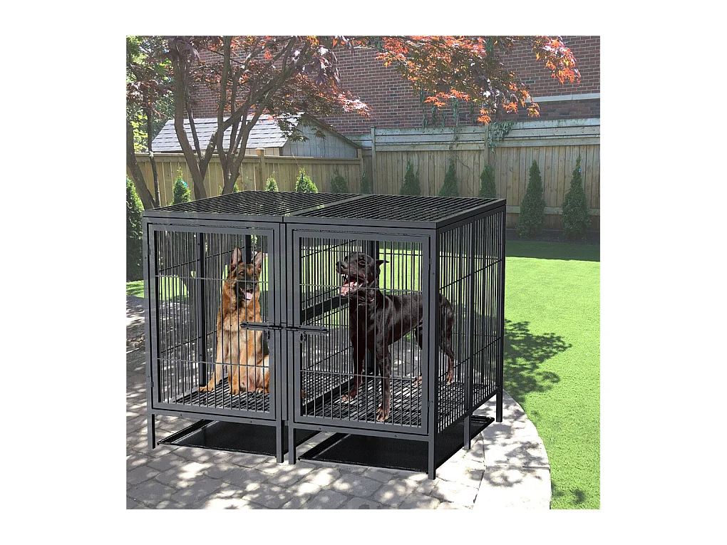 Cage chien avec 3 porte intérieur caisse pour chien xxl grande taille avec plateau amovible 90x62x68cm