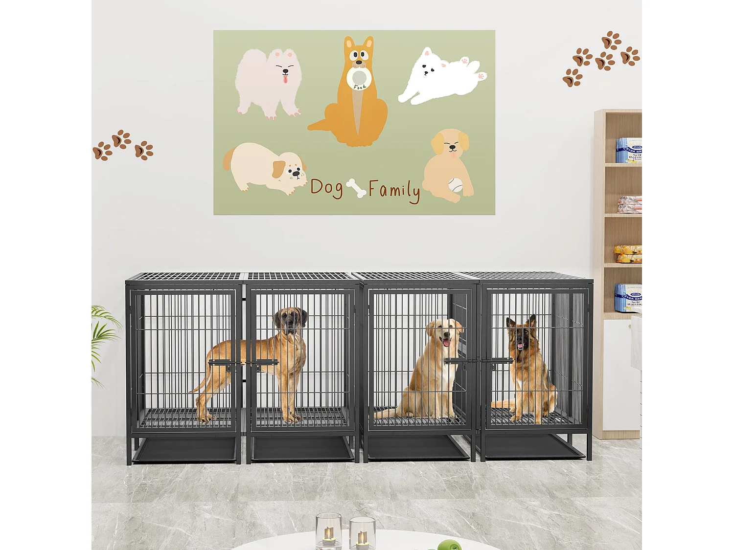Cage chien avec 3 porte intérieur caisse pour chien xxl grande taille avec plateau amovible 90x62x68cm