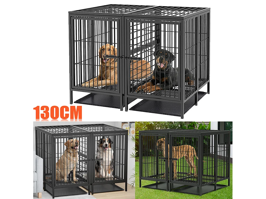 Cage chien avec 3 porte intérieur caisse pour chien xxl grande taille avec plateau amovible 90x62x68cm