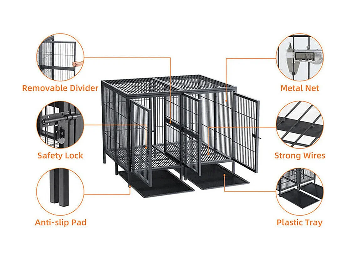 Cage chien avec 3 porte intérieur caisse pour chien xxl grande taille avec plateau amovible 90x62x68cm