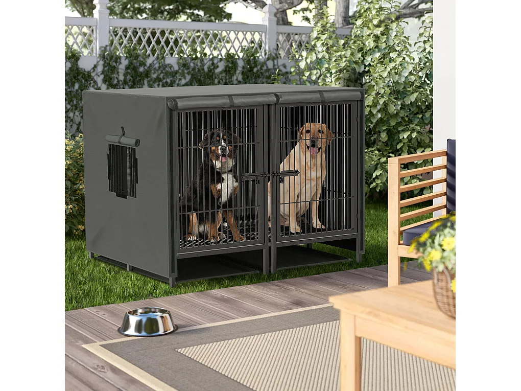 Cage chien avec 3 porte intérieur caisse pour chien xxl grande taille avec plateau amovible 90x62x68cm