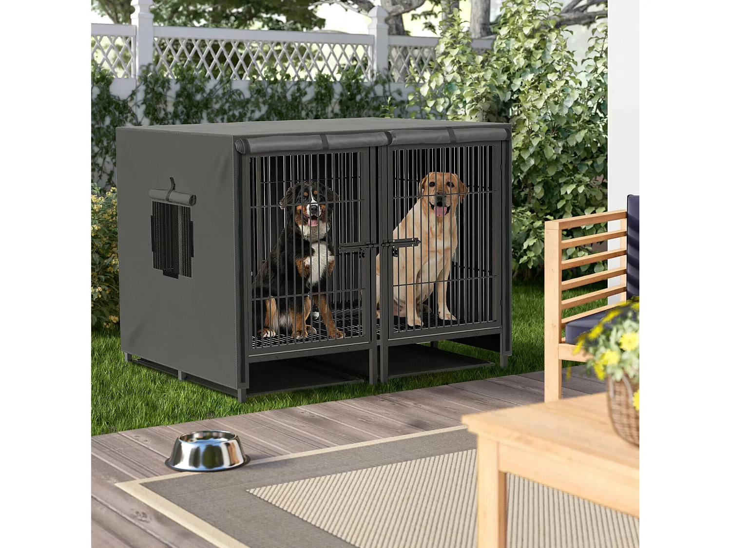 Cage chien avec 3 porte intérieur caisse pour chien xxl grande taille avec plateau amovible 90x62x68cm