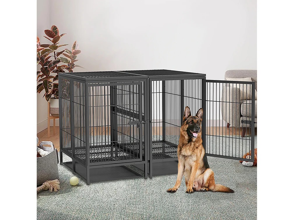 Cage chien avec 3 porte intérieur caisse pour chien xxl grande taille avec plateau amovible 90x62x68cm