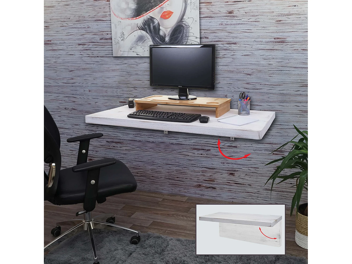 Table murale MCW-H48 Pliable,  120x60cm shabby blanc