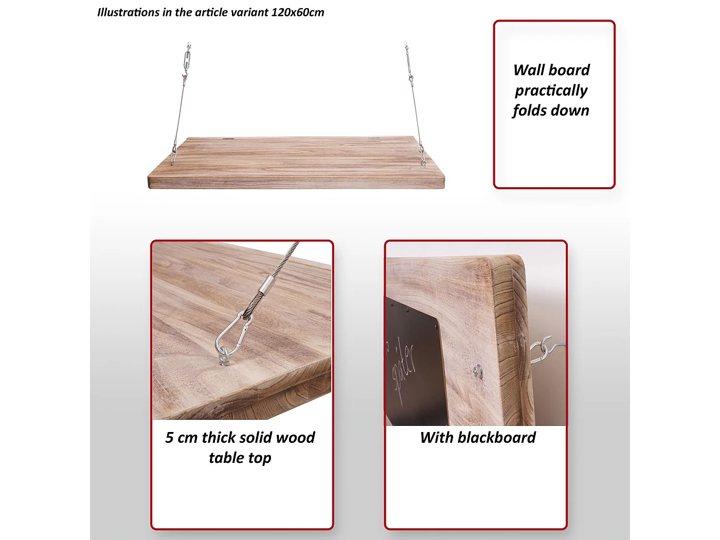 Table murale MCW-H48,  120x60cm