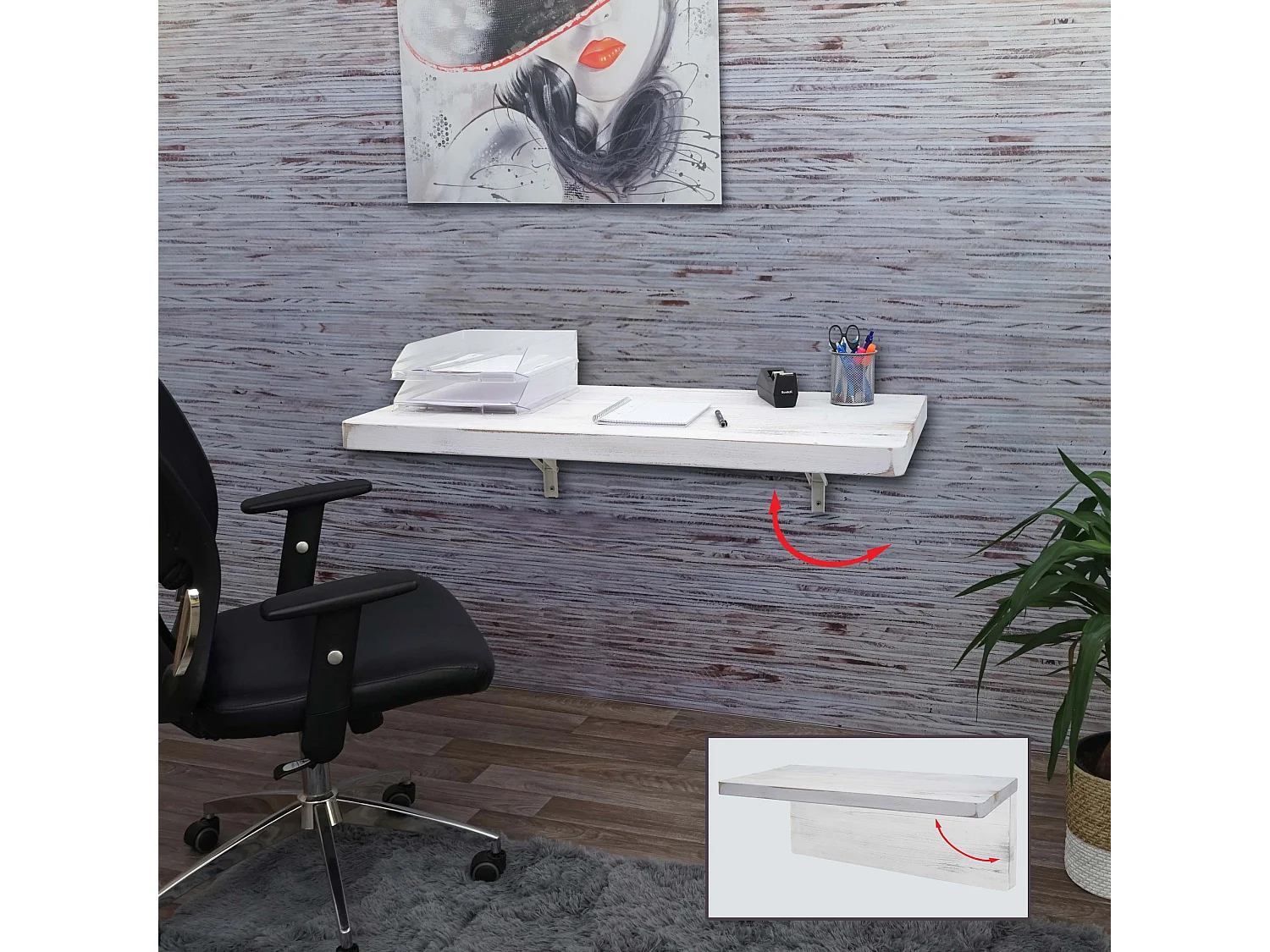 Table murale MCW-H48 Pliable,  100x50cm shabby blanc