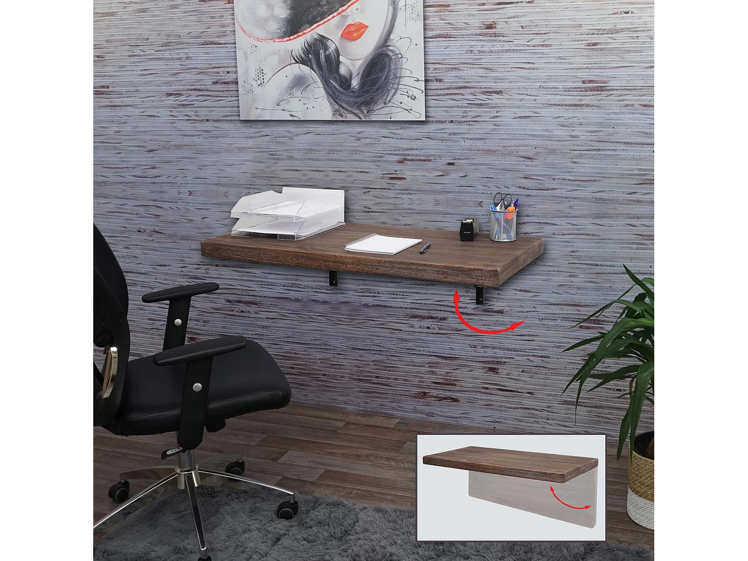 Table murale MCW-H48 Pliable,  100x50cm brun miteux