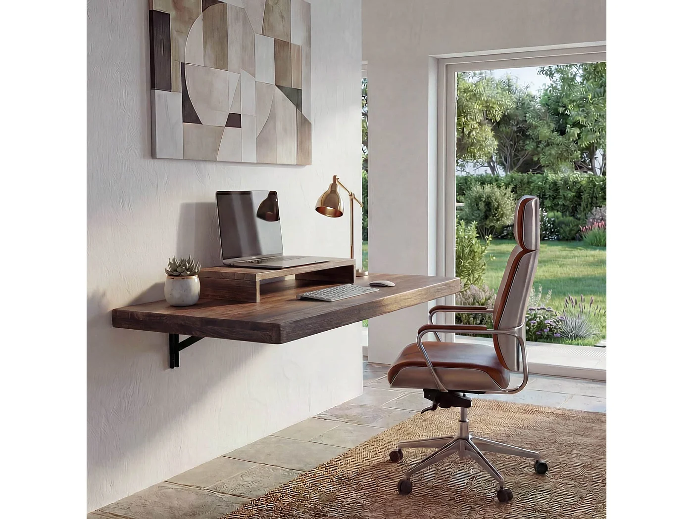 Tavolino scrivania mensola pieghevole sideboard da parete salvaspazio MCW-H48 100x50cm marrone