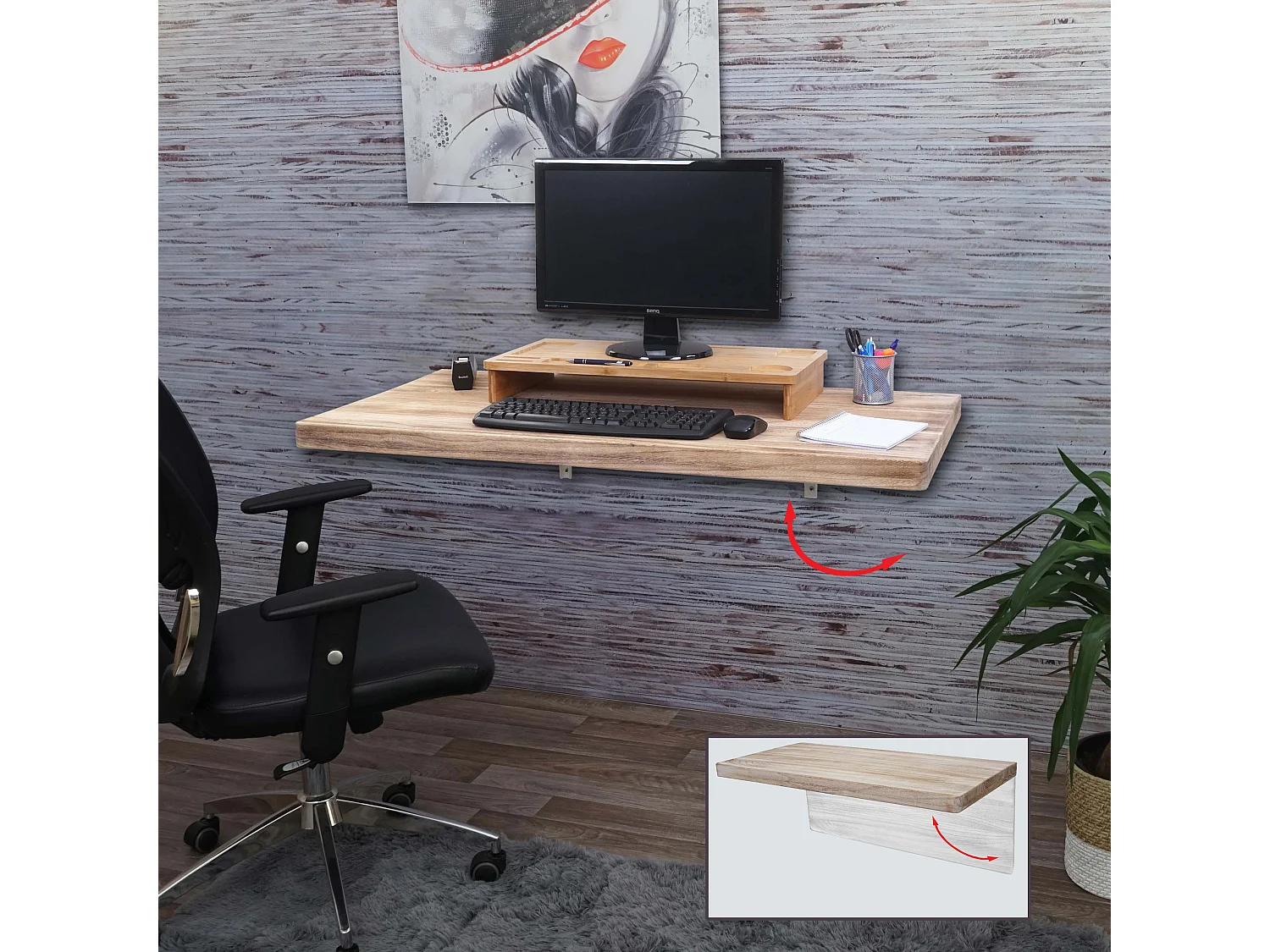 Table murale MCW-H48 Pliable,  120x60cm couleur naturelle